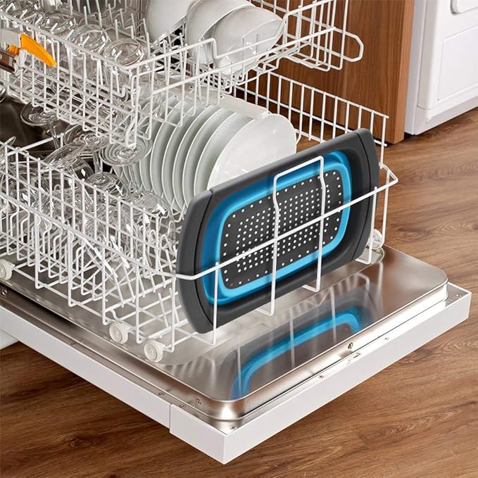 Qimh Colander Collapsible, Colander Strainer Over the Sink Food Colanders Strainers with Extendable Handles, 6-Quart, Dishwasher-Safe Kitchen Folding Strainer for Pasta, Veggies and Fruits