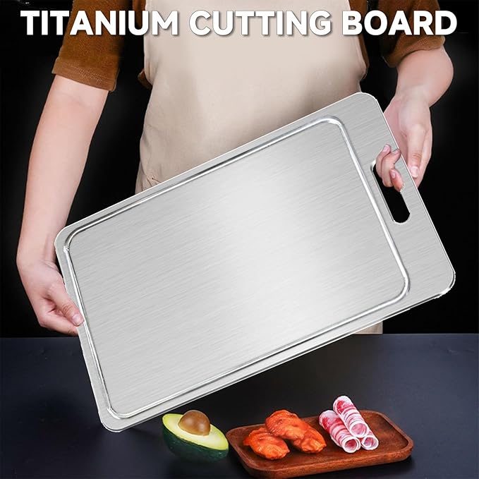 2025 New 100% Pure Titanium Cutting Board with Grooves, Double Sided Chopping Board, Meat, Fruit and Vegetable Cutting Board, Dishwasher Safe (11 * 15 IN)