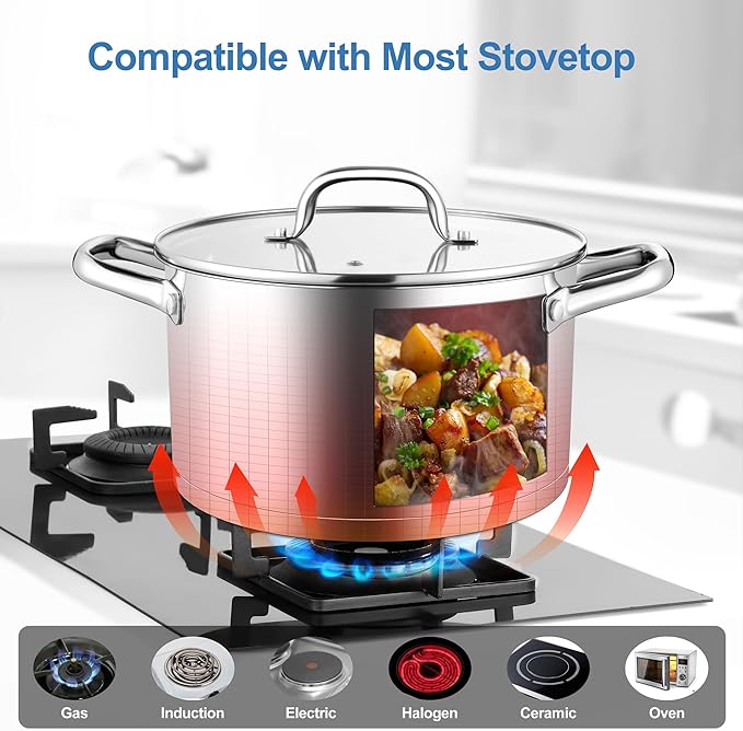 Homikit 5 Quart Stock Pot, Stainless Steel Soup Cooking Pot with Lid for Pasta Sauce Simmering Steaming Stewing, Tri-ply Heavy Bottom Induction Pot, Dishwasher Safe