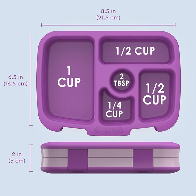 Bentgo Kids Bento-Style 5-Compartment Leak-Proof Lunch Box - Ideal Portion Sizes for Ages 3 to 7 - Durable, Drop-Proof, Dishwasher Safe, PFAS & BPA-Free & Made with Food-Safe Materials (Purple)