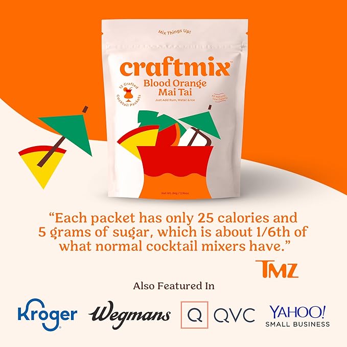 Craftmix Blood Orange Mai Tai, Makes 12 Drinks, Skinny Cocktail Mixers, Instant Mix Mocktail Kit, Real Fruit, Vegan Low-Carb Non-GMO, Dairy Free, Gluten-Free, Easy to Mix