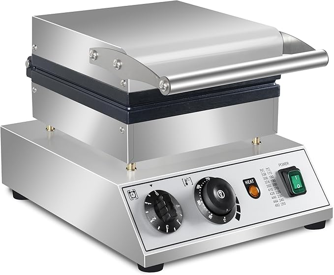Commercial Waffle Maker, 1600W square Waffle Iron, Non-Stick Belgian Waffle Baker Machine With Temp Range and Time Control, Teflon-Coated Baking Pan Stainless Steel Body