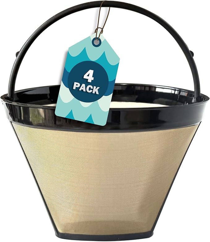 #4 Gold Cone Reusable Permanent Coffee Basket Filter Replacement for Cuisinart Coffee Maker (Pack of 4)
