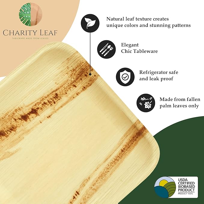 10-Pack 22"x12" Palm Leaf Trays | Eco-Friendly, Compostable Platters for Weddings, Charcuterie Boards & Events