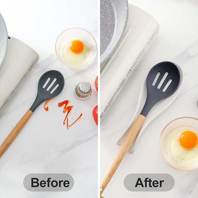 Hasense Spoon Rest for Stove Top, Cooking Spoon Holder for Kitchen Counter, Porcelain Utensil Rest for Spatula, Ladle and Tong, Modern Classic Kitchen Coffee Bar Decor, White