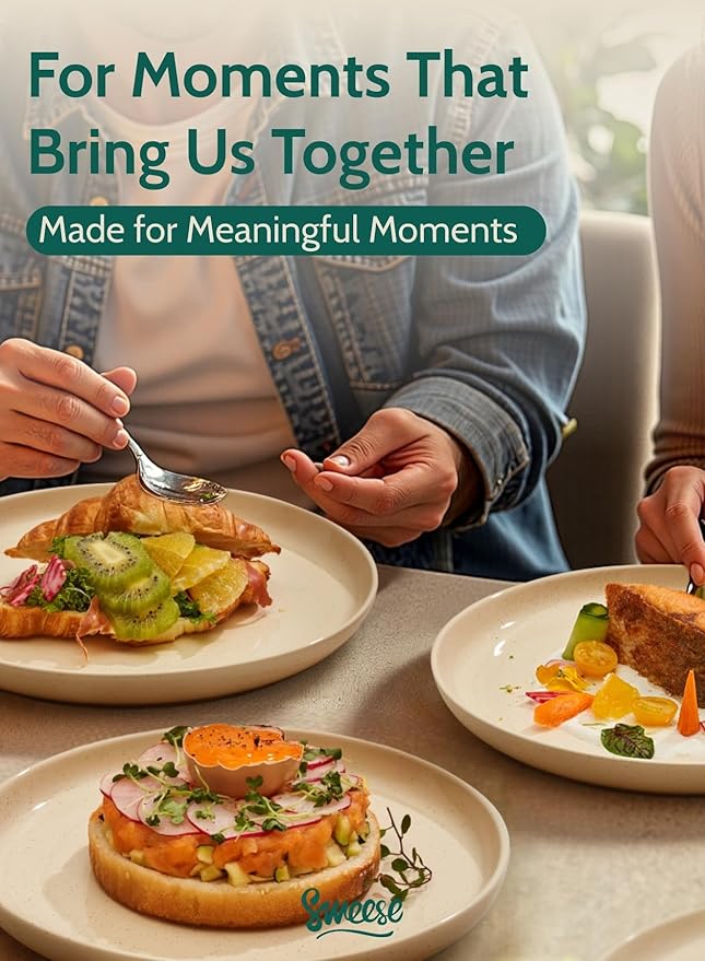 Sweese Porcelain Dessert Plates 7.4 Inch - Set of 6 Beige Salad Plates, Microwave Dishwasher Safe, Elegant for Appetizers