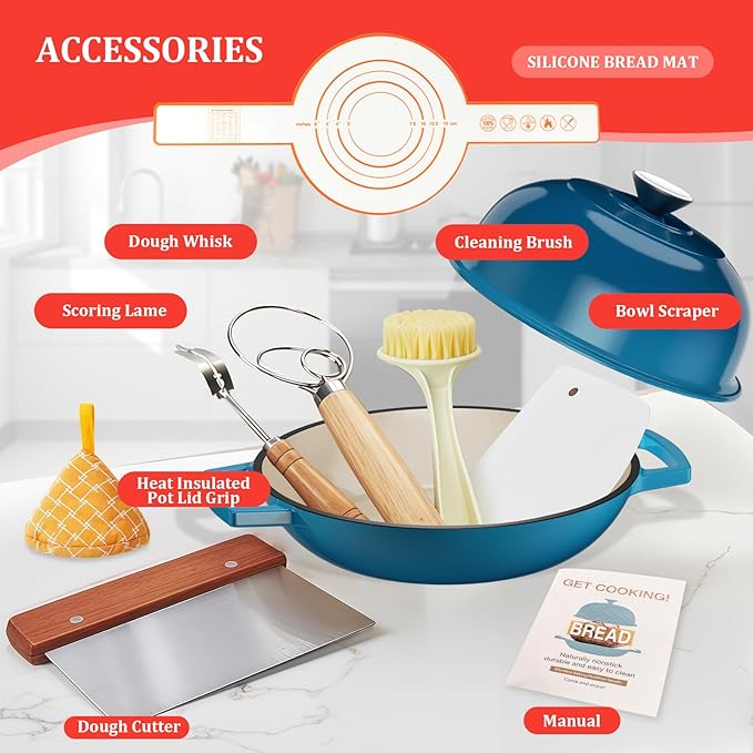 YUTANN Enameled Cast Iron Dutch Oven, 5 QT Nonstick Dutch Oven, Titanium Nonstick Coating, Ideal for Bread Baking/Braising/Roasting, Oven, Gas Stove and Stovetop Safe, Safe Material & Easy to Clean