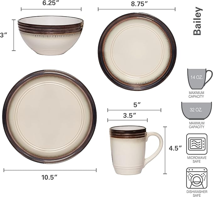 Gourmet Basics by Mikasa Bailey 16 Piece Dinnerware Set, Service for 4, Cream