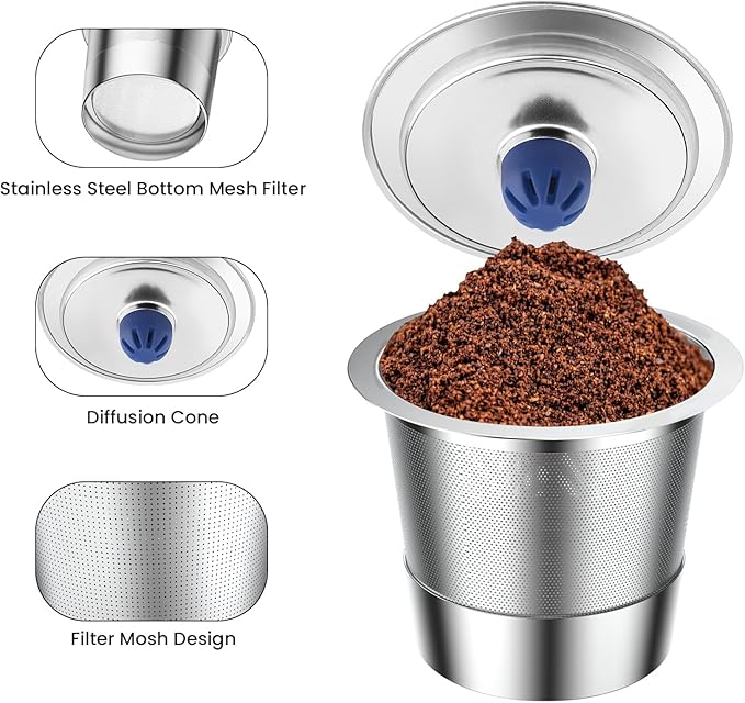 2 PACK Stainless Steel Reusable K Cups for Keuring 2.0 and 1.0, Reusable Coffee Pods for Coffee Maker, Sturdy Refillable K Cup,Permanent Filter