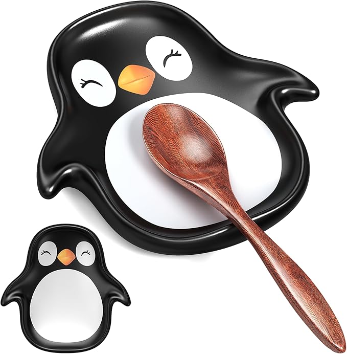 Penguin Spoon Rest for Stove Top – Ceramic Utensil Holder for Kitchen Counter – Cute Cooking Spoon Rest, Spatula Holder, Snack Dish – Unique Kitchen Gift for Holidays, Housewarming