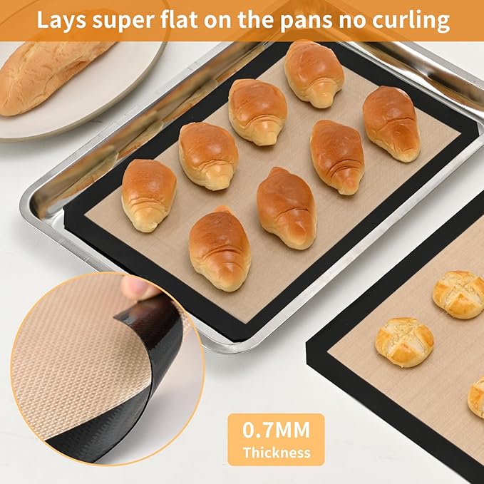 2-Pack Silicone Baking Mats – Non-Stick Reusable Oven Liners for Half Sheet Pans (16.54" x 11.62"), BPA-Free Silicone, Easy to Clean, for Cookies, Roasted Veggies, Pizza & More