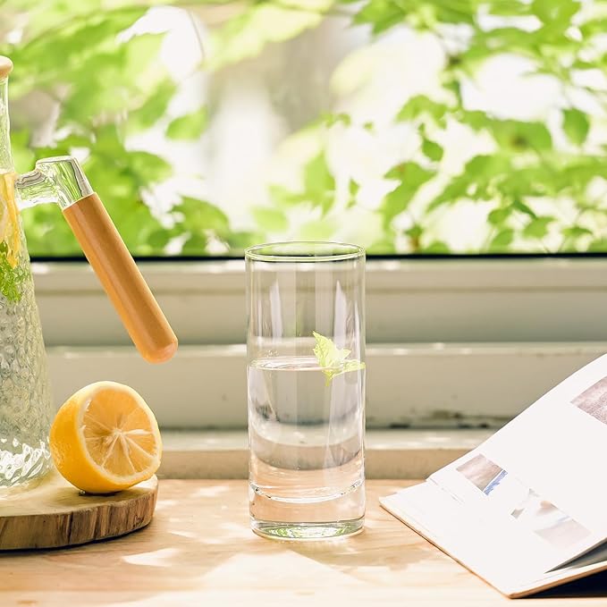 Drinking Glasses Set of 8, 13oz Glass Cups, Kitchen Highball Glasses for Beer, Juice and Cocktail, Collins Water Glasses for Bar Glassware, Unique Gifts