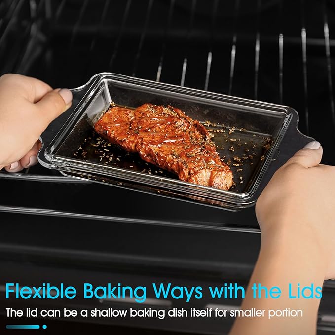 Set of 2 Glass Casserole Dish With Glass Lid, Rectangular 5.7in x 7in Glass Baking Dish Oven Safe, Mini Casserole Dish with Lid