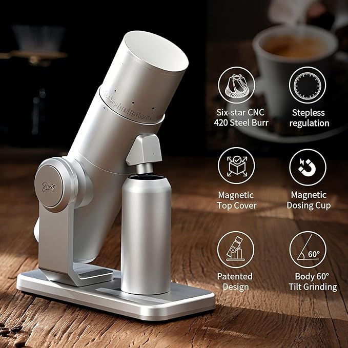 Electric Espresso Grinder, Coffee Bean Grinder for Home Use, Burr Coffee Grinder with 38MM 6-Star CNC Conical Burr and Magnetic Lid & Dosing Cup, Stepless Adjustment