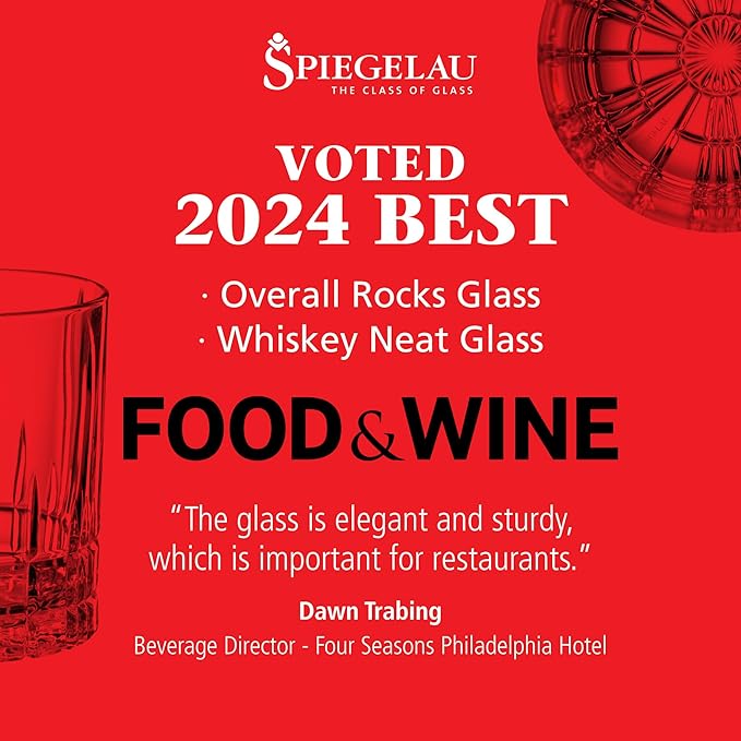 Spiegelau Perfect Serve Double Old Fashioned Glasses Set of 4 - Lowball Cocktail Glasses European-Made Crystal, Dishwasher Safe, Professional Quality Cocktail Glass Gift Set - 13 oz