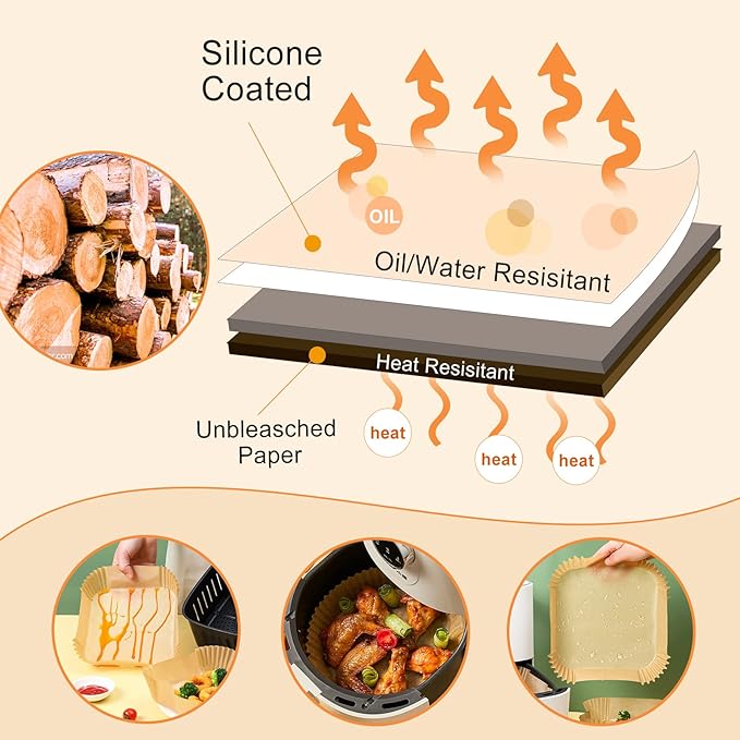 100Pcs Small Air Fryer Liners Disposable, Parchment Sheets Round, 6.5 Inch Round Airfryer Paper Basket Bowl Liner for Baking Cooking Food
