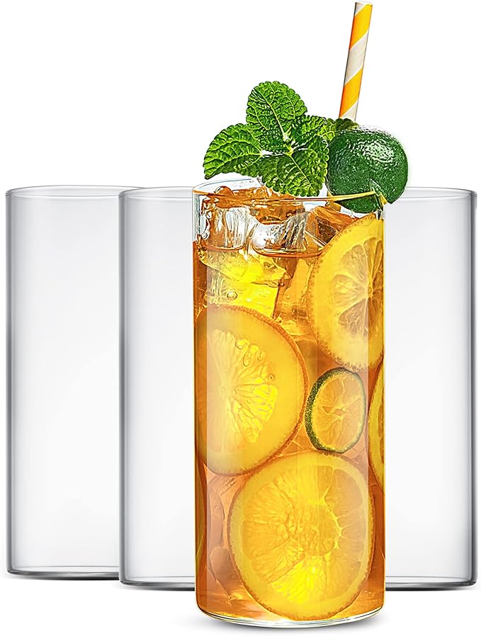 LUXU Drinking Glasses 15.5 oz, Thin Highball Glasses Set of 4,Elegant Bar Glassware For Water, Juice, Beer, Drinks, and Cocktails and Mixed Drinks,Lead-Free Pint Glasses,Glass Drink Tumblers