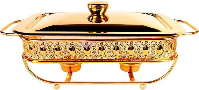 Casserole Dish 6" x 11" Glass Baking Dish with Stainless steel Lid and rack, Golden Rectangle 1.3 Qt Large Baking Pan For Casserole & Lasagna, Microwave Dishwasher Freezer Oven Safe