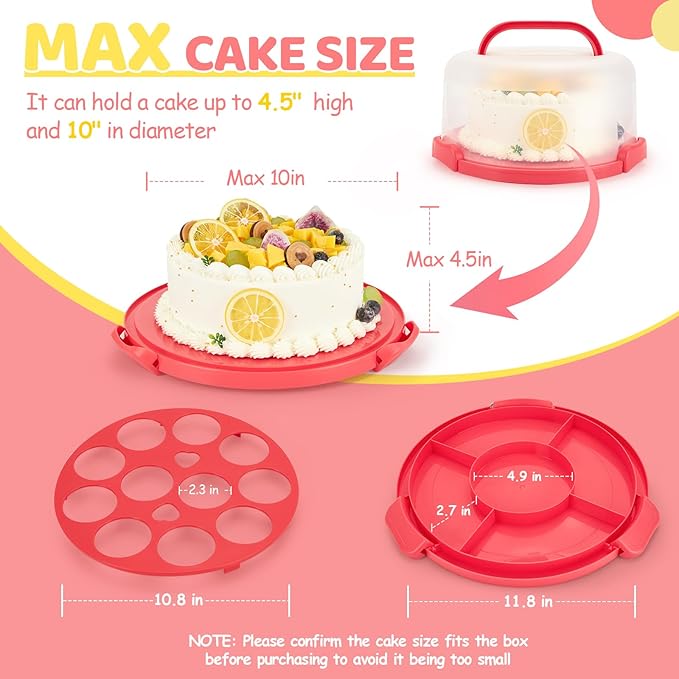 Ohuhu Cake Carrier, BPA-Free Cake stand with Lid and Handle Cake Transport Container Portable Cake Holder Two Sided Base for Pies Cookies Nuts Fruit etc - Suitable for 10 inch Cake Perfect Gifts