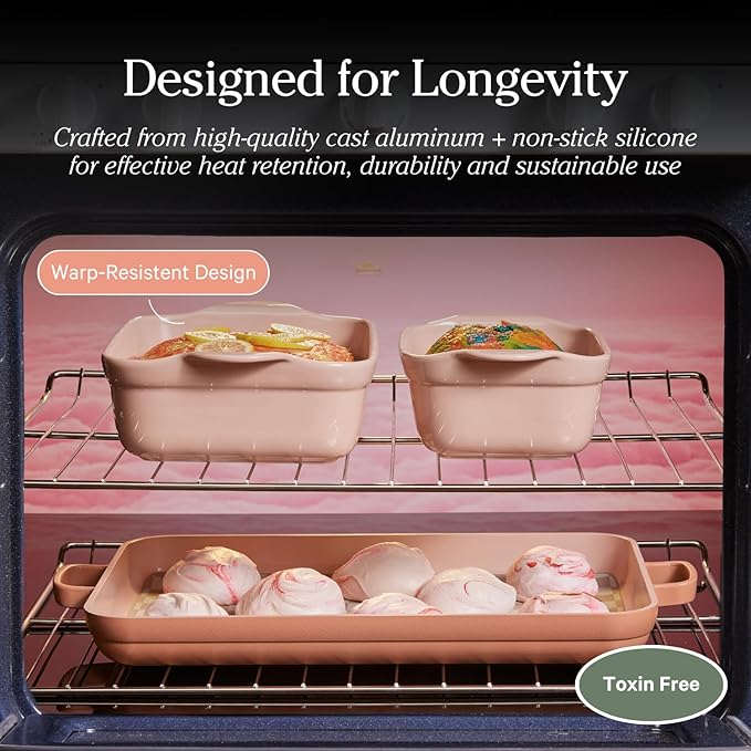 Our Place Bakeware Set | 5-Piece Nonstick, Toxin-Free, Ceramic, Cast Aluminum Set with Oven Pan, Bakers, & Oven Mat | Space-Saving Nesting Design | Oven-Safe | Bake, Roast, Griddle and more | Spice