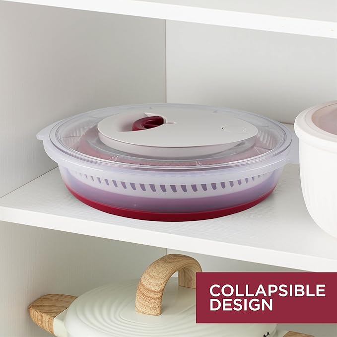 COOK WITH COLOR Collapsible Salad Spinner - 4 QT Space Saving Lettuce Dryer with Folding Collapsible Colander Great for Washing and Drying Fruit and Vegetables (Rose)