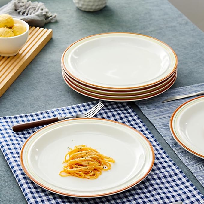 10.5-inch Porcelain Dinner Plate Set of 6 - Microwave, Oven and Dishwasher Safe, Scratch Resistant. (Cozy Orange)