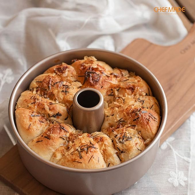 CHEFMADE Angel Food Cake Pan, 8-Inch with Removable Loose Bottom Non-Stick Chiffon Tube Pan 2-Cups for Oven and Instant Pot Baking (Champagne Gold)