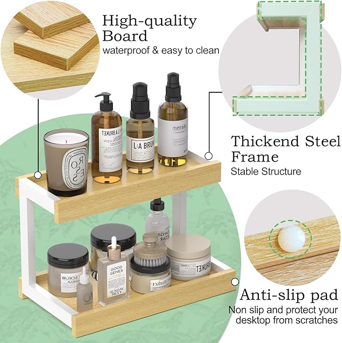 MARTY 2 Tier Spice Rack Organizer for Countertop, 15.8''L Coffee Station/Bathroom Organizer Countertop, Counter Shelf Desktop Storage Organizer for Kitchen, Bedroom, Office