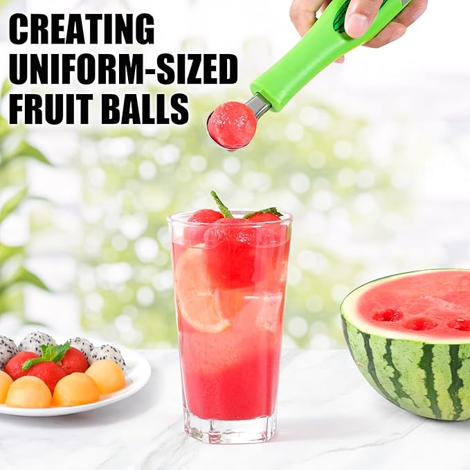 Premium Watermelon Cutter - 3 in 1 Watermelon Cutter Slicer Tool - Foldable Watermelon Slicer - Fruit Cutter for Kitchen Gadgets - Stainless Steel Watermelon Knife - Melon Baller Scoop