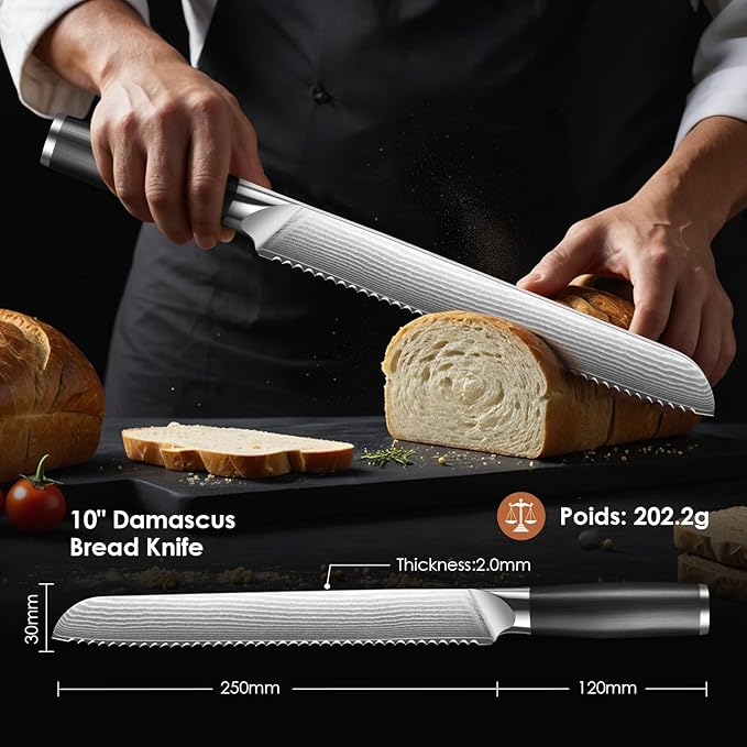 Bread Knife for Homemade Bread, 10 Inch Multifunction Serrated Knife, Razor Sharp Slicer, Forged High Carbon Steel, Full Tang Ergonomic Handle Design for Sourdough Turkey Fruit
