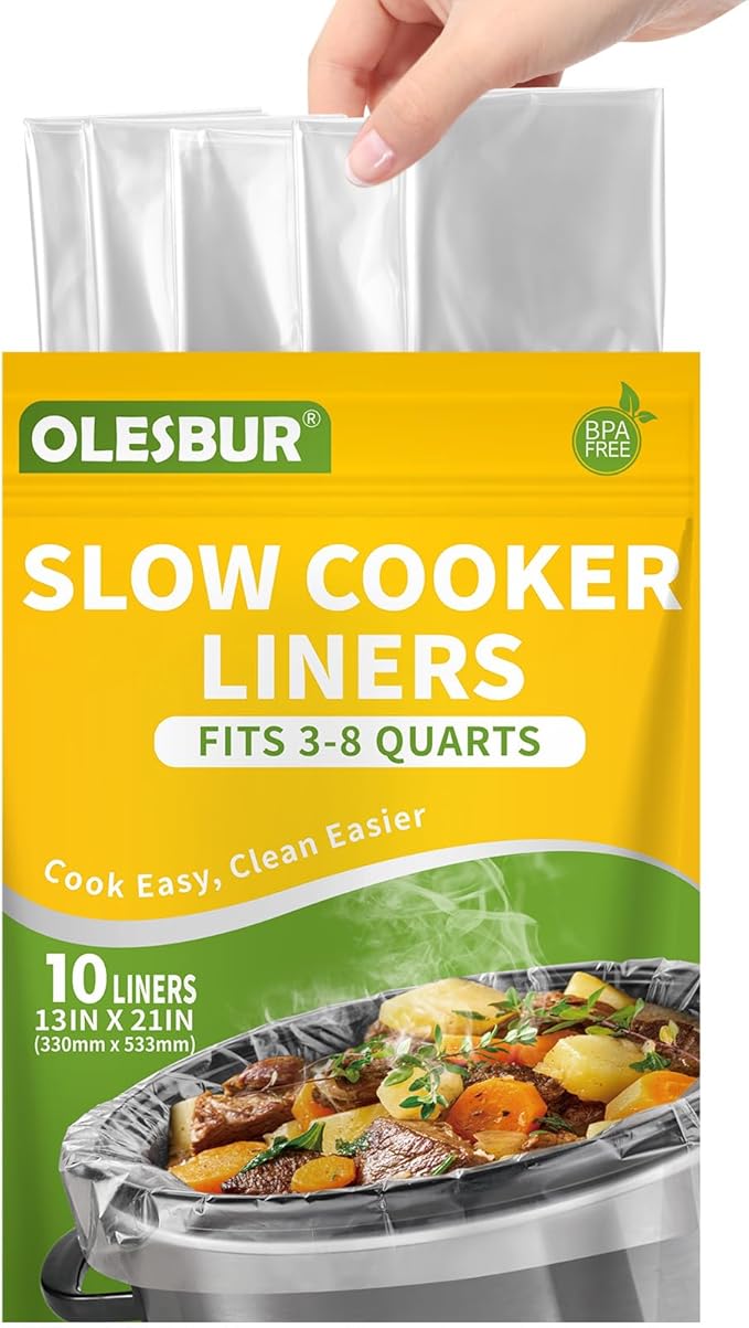 Slow Cooker Liners, 13"x21", 10 Count, Fits 3-8 Quarts, Disposable Pot Liners Compatible with Crockpot, Oval Large Size, BPA-Free Cooking Bags, Kitchen Accessories, Cook with Ease