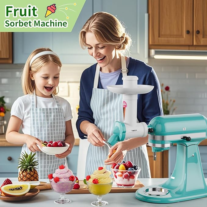Dairy Free Ice Cream Maker Attachment for KitchenAid Stand Mixer, Frozen Yogurt and Sorbet Maker, Soft Serve Dessert Machine, Dishwasher Safe for Kitchen aid Ice Cream Attachment