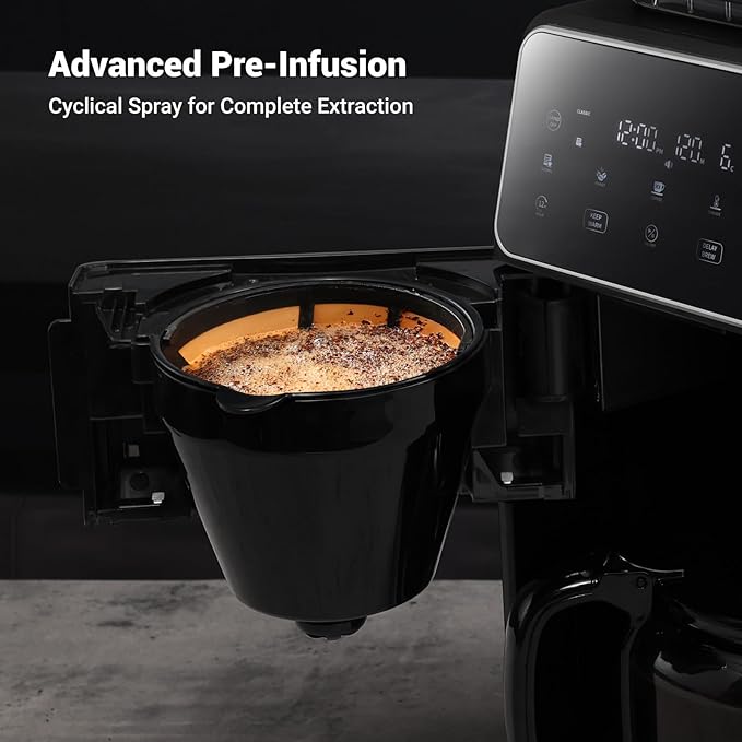 Gevi 10 Cup Drip Coffee Maker with Built-in Grinder, Grind & Brew Burr Combo Coffee Machine with Touch Screen, Programmable, 4-Hour Warm Plate, Permanent Filter, Coffee Carafe