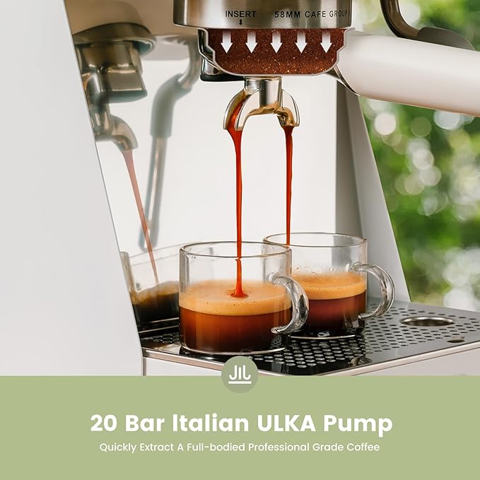 Gevi Espresso Machine with OPV, 20Bar Espresso Maker with Milk Frother Steam Wand, Dual Display, 58mm Portafilter, Stainless Steel Espresso Machines for Espresso/Latte/Cappuccino, White