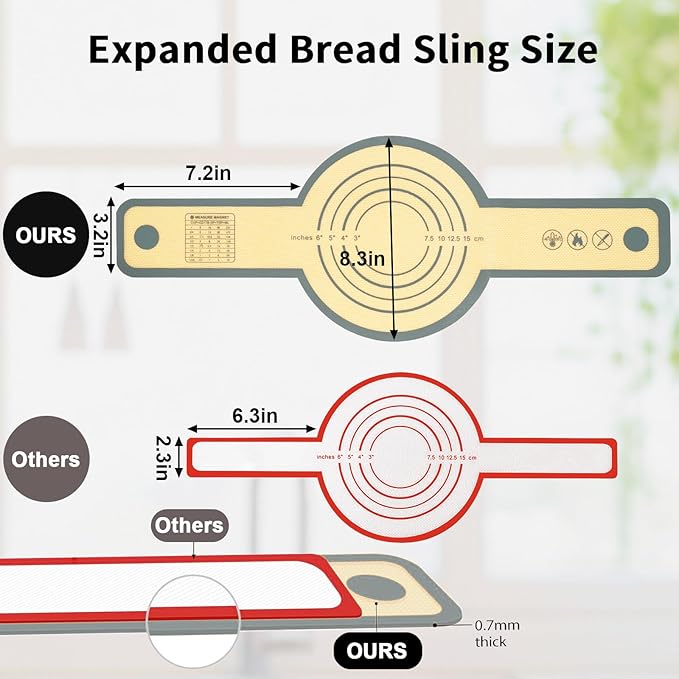 12-Piece Measuring Cups and Spoons Set with Stackable Measuring Cup, Lid, and 2 Grey Silicone Bread Slings(Oval and Round), BPA-Free, Dishwasher Safe, Baking Accessories