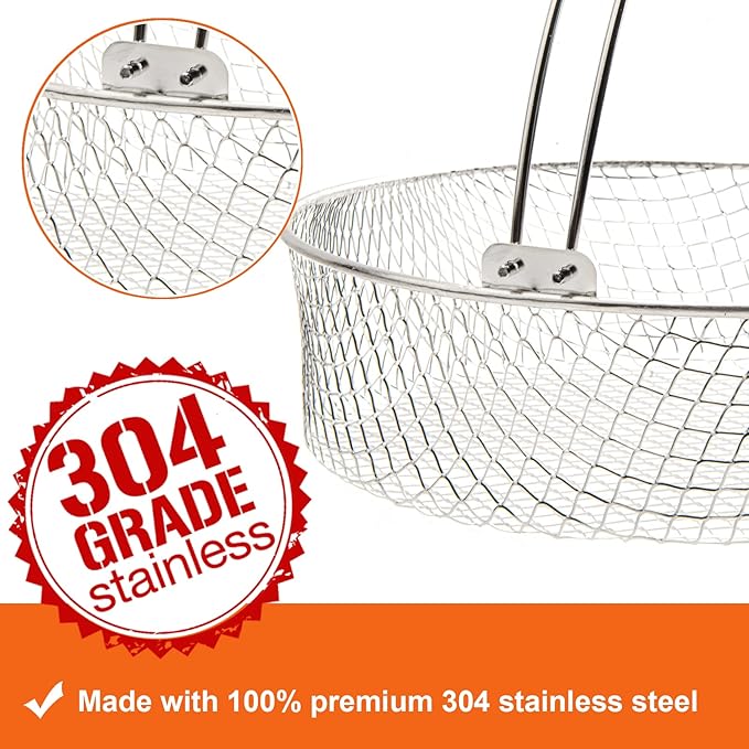 Air Fryer Basket, Steamer Basket for Instant Pot, 304 Stainless Steel Mesh Basket for Instant 6Qt 8Qt Air Fryer, Air Fryer Accessory 8 inch Basket with Handle