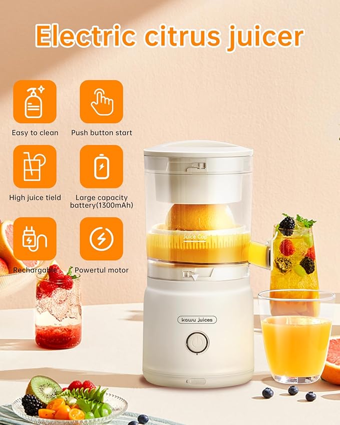 Orange Citrus Juicer, Electric Portable Lemon Juicer,Citrus Squeezer for Lemon Grapefruit Fruit, Small Wireless Juice Machine, Easy Use Orange Squeezer, Easy to Clean