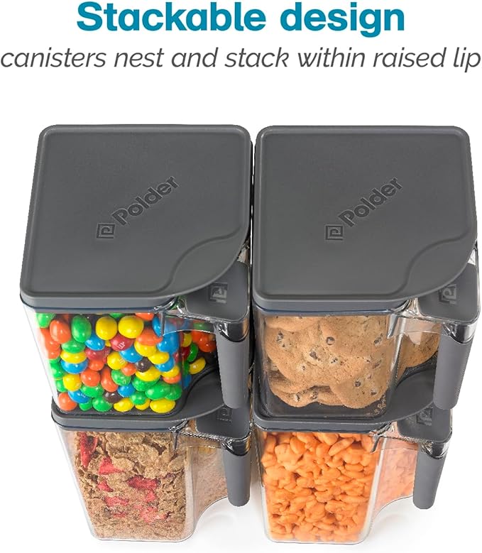 Polder Handle-It Canister, BPA-Free Plastic, Stackable Storage Canister, Air-Tight Food Storage Container, Canister for Kitchen Organization and Storage, 2.75-Quart
