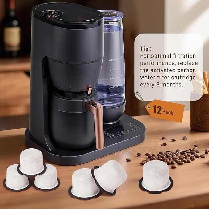 RAWILL 12PC Ge Cafe Water Filter Replacement,Compatible with Café and GE Profile Grind & Brew Machine,Coffee Maker Filters Charcoal for C7CGFLTR