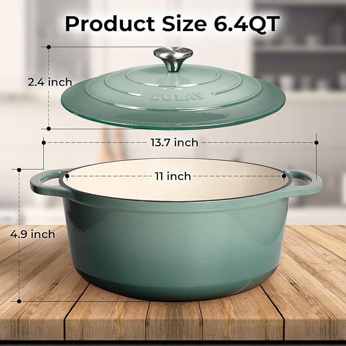 Zulay Kitchen 6 Quart Enameled Cast Iron Dutch Oven with Lid – Premium Durability & Oven Safe up to 500°F – Heavy Duty Cookware Perfect for Bread Baking, Stews, Braising & Roasting - Aventurine