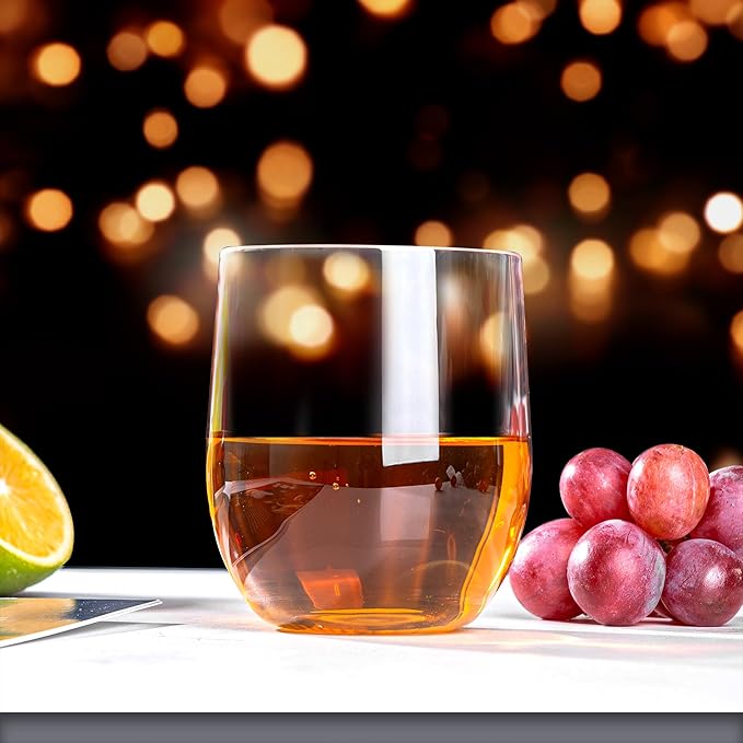 14-ounce Plastic Stemless Wine Glasses, All Purpose Arcylic Glasses, set of 4 Clear Reusable Shatter-resistant Dishwasher Safe