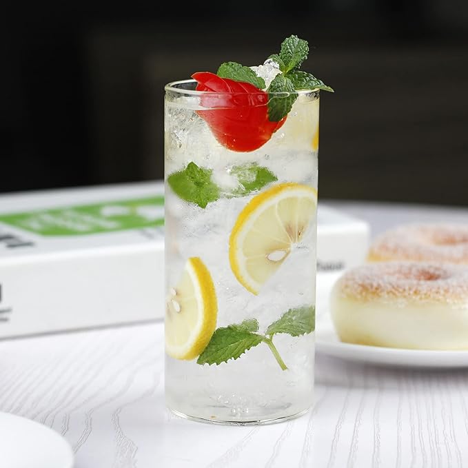 LUXU Drinking Glasses 13 oz, Thin Highball Glasses Set of 4,Elegant Bar Glassware For Water, Juice, Beer, Drinks, and Cocktails and Mixed Drinks,Lead-Free Pint Glasses,Glass Drink Tumblers