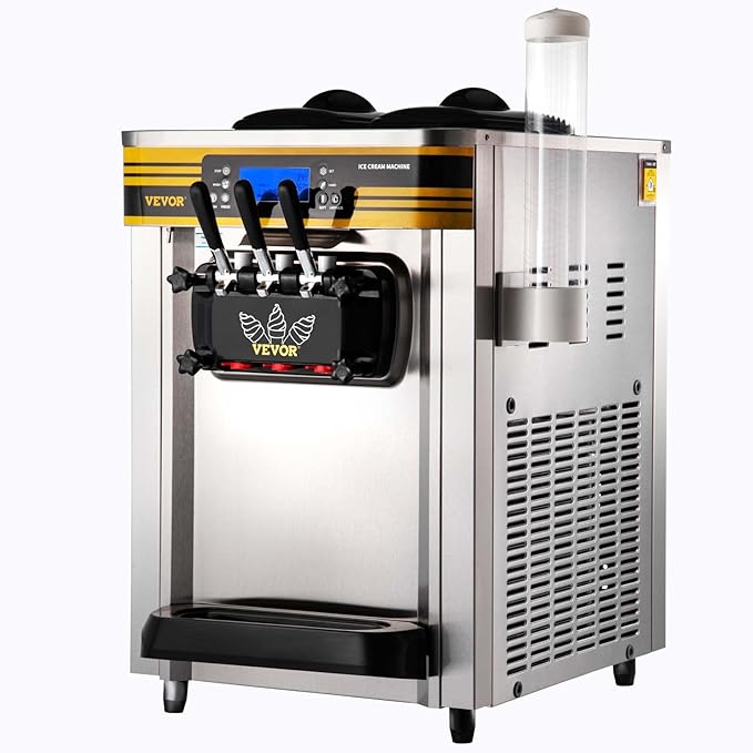 VEVOR Commercial Ice Cream Maker, 22-30L/H Yield, 2350W Countertop Soft Serve Machine with 2x6L Hopper 2L Cylinder LCD Panel Puffing Shortage Alarm, Frozen Yogurt Maker for Restaurant Snack Bar, Silve