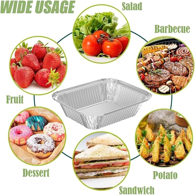 WANBAO 100 PACK 8.3"x6.2" Disposable Tin Foil Pans with Lids 2.25LB Aluminum Pans To Go Containers for Cooking, Baking, Catering Party Meal Prep, Take Out, Freeze