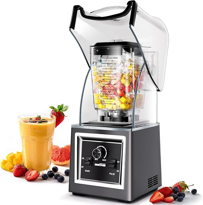 Wantjoin Blender for Smoothies - Soundproof & Quiet Commercial Blenders, Removable Shield, 2000W Watte, 67 Oz Capacity - Perfect for Kitchen, Fruits, Shakes, Smoothies, and Frozen Drinks(Gray)