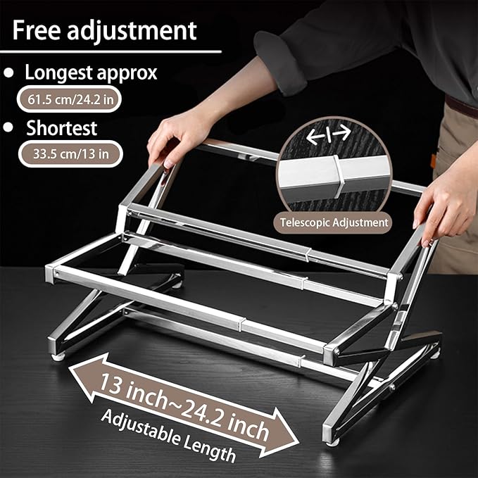 Two Tier Adjustable Stainless Steel Spice Organizer Set of 10 Pots with Spoons Commercial Kitchen Spice Rack Sauce Rack Buffet Counter Milk Tea Shop Multifunctional Shelf (Double Slant)