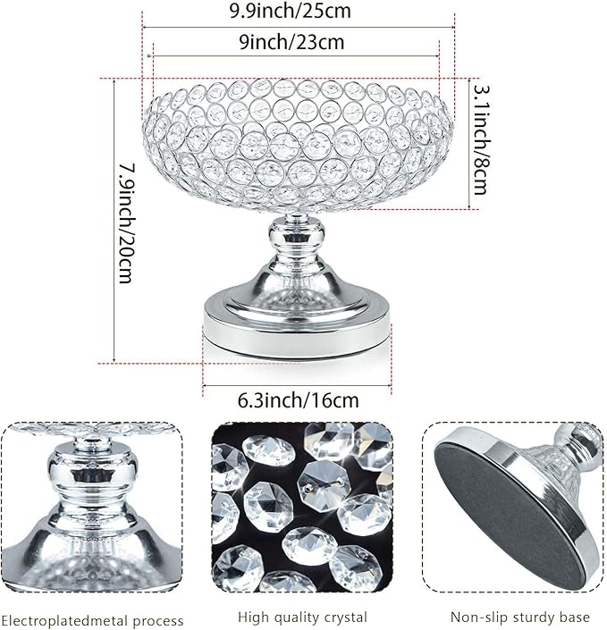 Crystal Bowl for Kitchen Counter Top/Party Table/Dining Table - Elegant Silver Gift for Her (2 PCS, Bowl Shape)