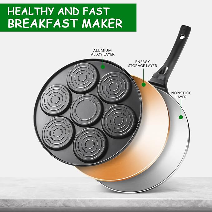 Nonstick Pancake Pan Pancake Griddle With 7-mold Design Mini Pancake Maker With PFOA Free Coating-Black