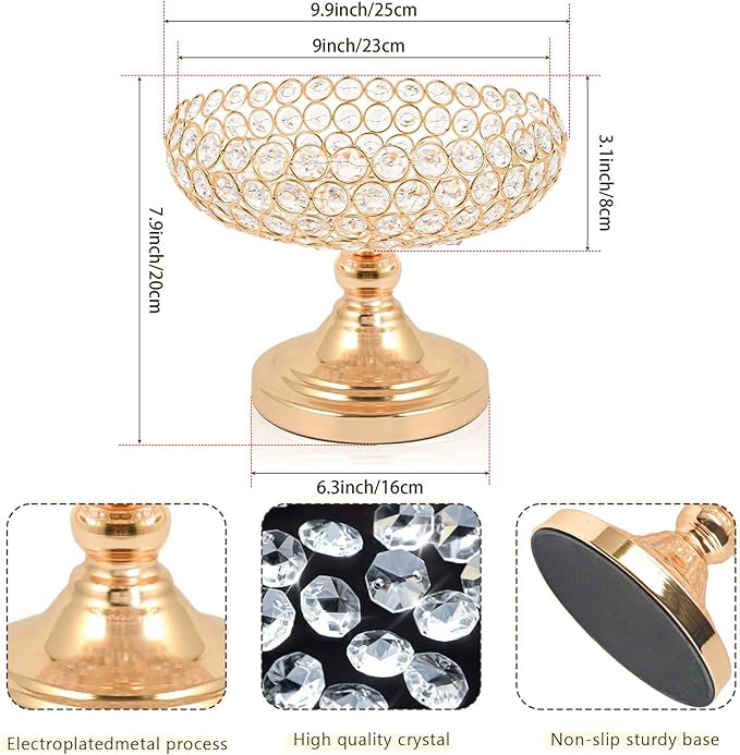 Crystal Fruit and Dessert Bowl Set, Elegant Centerpiece for Party Table (Golden, Bowl Shaped, 2 Pcs)