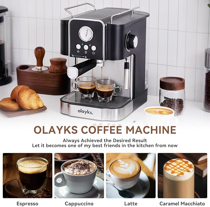 Espresso Machine 20 Bar, Professtional Espresso Coffee Maker with Milk Frother Steam Wand for Latte, Cappuccino, Espresso Maker with 1.8L Removable Water Tank, Gift for Dad or Mom